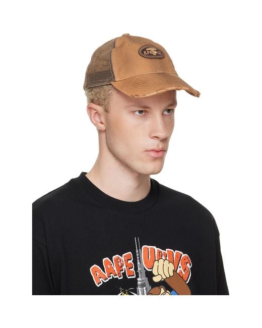 Aape By A Bathing Ape Multicolor Tan Moonface Logo Distressed Cap for men