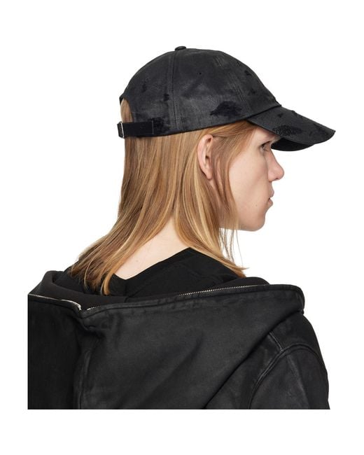 Det Blev Sent Black Distressed Waxed Denim Cap for men