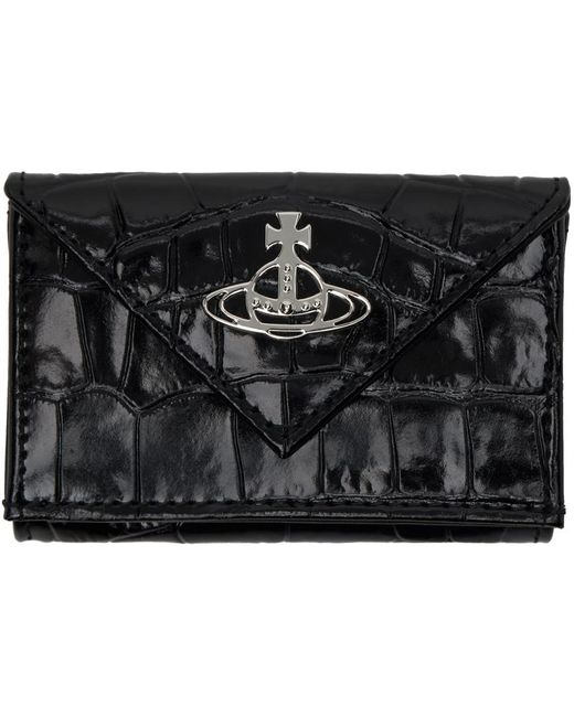 Portefeuille enveloppe noir en cuir gaufré façon croco Vivienne Westwood en coloris Black