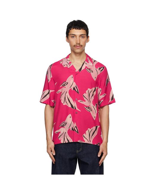 Paul Smith Pink 'Le Peche Fish' Print Viscose Shirt for men