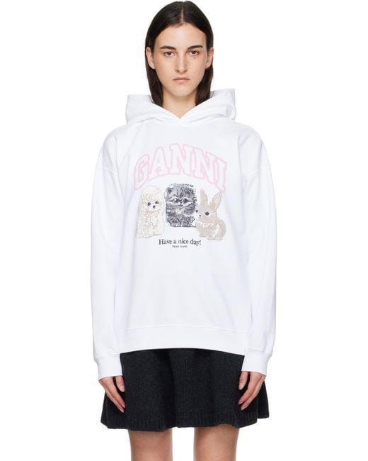 Ganni White Animal Print Hoodie