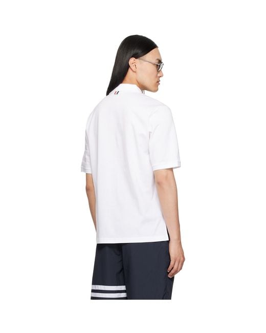 Thom Browne White Jersey Ottoman 4-Bar Polo for men