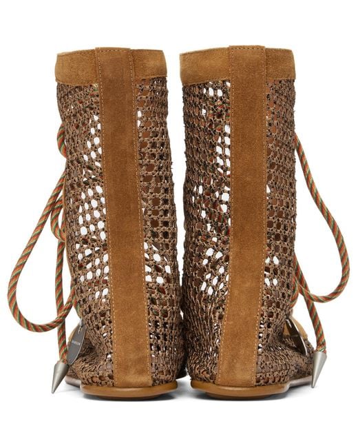 Kiko Kostadinov Brown Reticella Lace Up Ballerina Flats