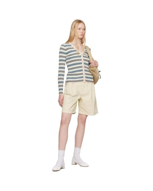 Maison Kitsuné Natural Off- Casual Pleated Bermuda Denim Shorts