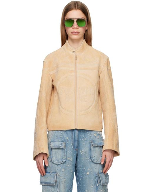 Acne Blue Beige 'forever Mine' Leather Jacket