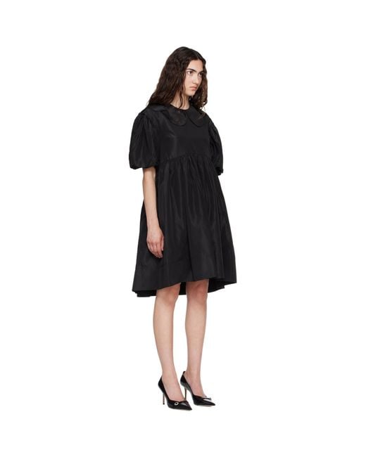 Simone Rocha Black Puff Sleeve Petal Collar Smock Minidress