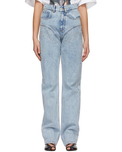Blue Crystal Rhinestone Jeans | Lyst 