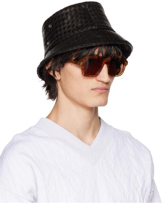 Bottega Veneta White Black Intrecciato Bucket Hat for men