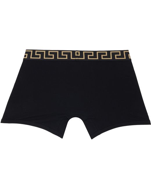 Versace Black Two-Pack & Greca Border Long Boxer Briefs for men