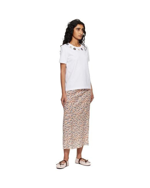 Marni Natural Crêpe De Chine Fluid Anemones Print Midi Skirt