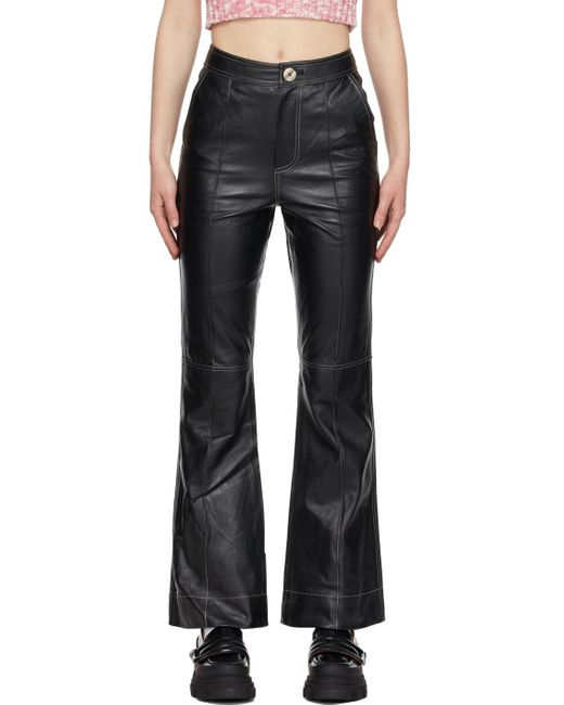 Ganni Black Bootcut Leather Pants | Lyst