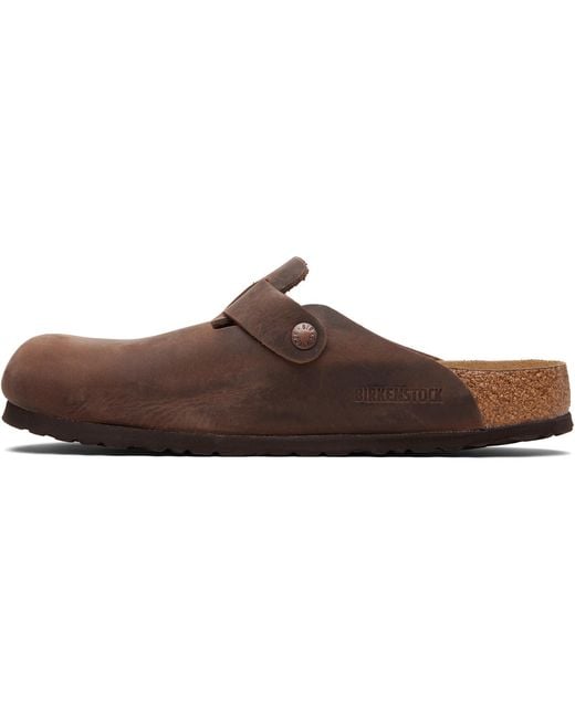 Birkenstock Brown Regular Boston Soft Footbed Oiled Leather Loafers for men