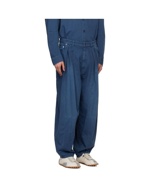 Hed Mayner Blue Pleated Jeans for men
