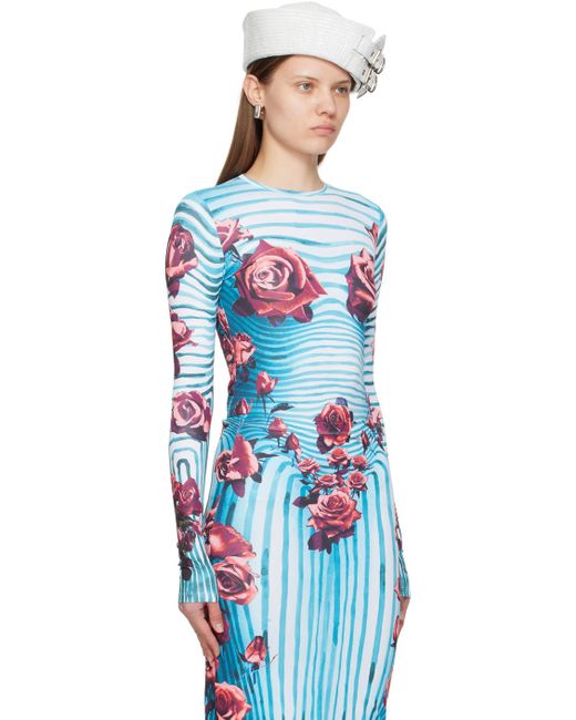 Jean Paul Gaultier ブルー&レッド Flower Body Morphing 長袖tシャツ Blue