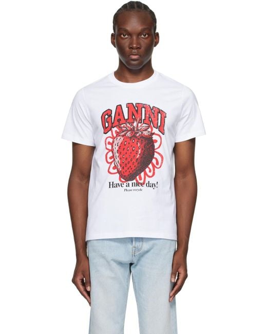 Ganni Multicolor White Relaxed Strawberry T-shirt for men