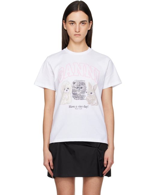 Ganni レディース ホワイト Animal プリントTシャツの通販はau PAY