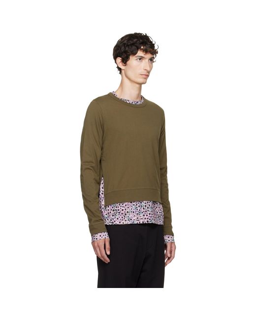 Dries Van Noten Green Khaki & Layered Cotton T-Shirt for men