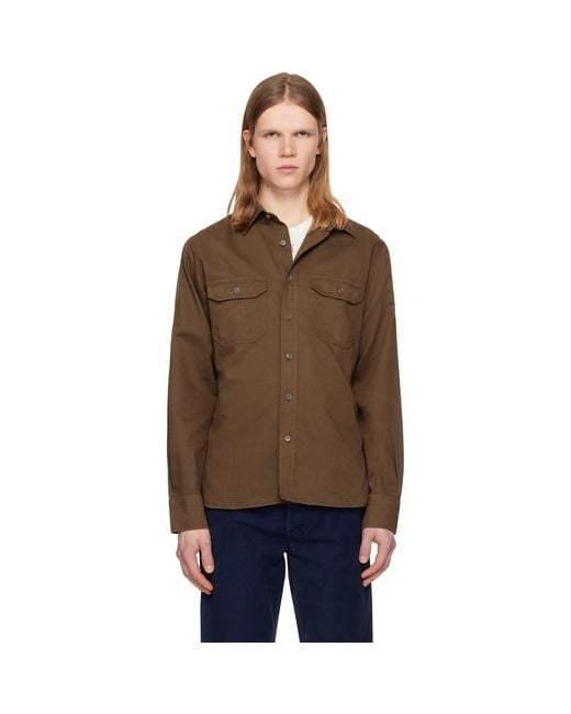 Tom Ford Black Cotton Linen Drill Military Shirt for men