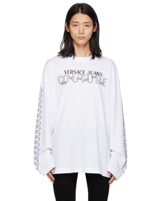 Versace White Printed Long Sleeve T-shirt for men