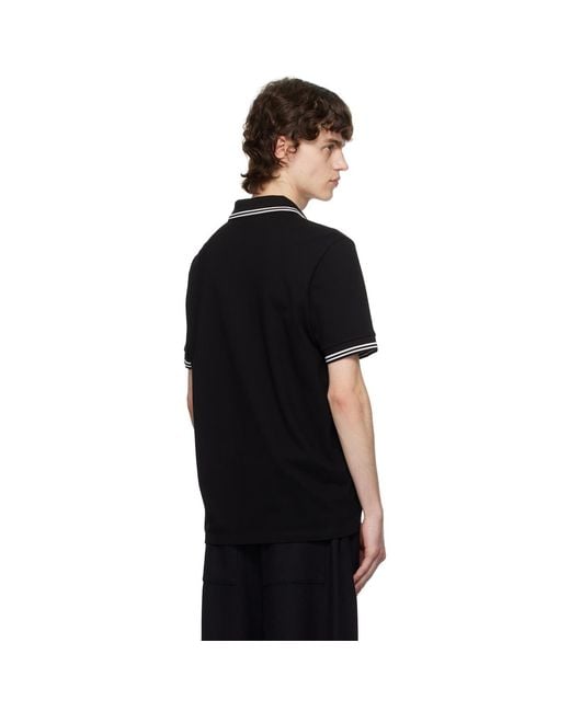 Moncler Black Striped Trim Cotton Piquet Polo for men