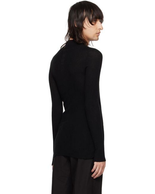 Rick Owens Black Ribbed Lupetto Sweater for men
