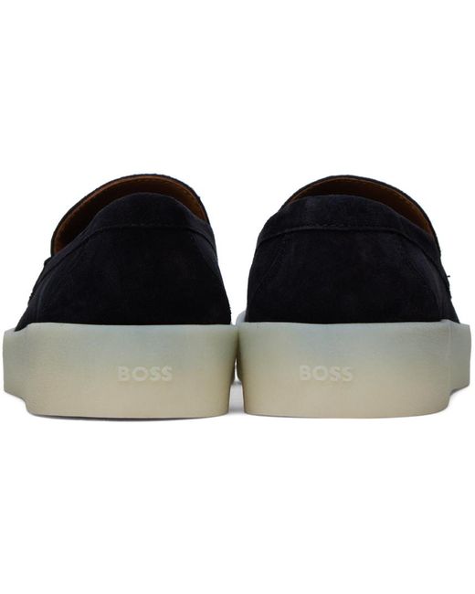 Boss Black Navy Suede Logo Detail Loafers for men