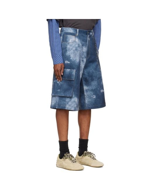we11done Blue Trompe L'Oeil Cargo Shorts for men