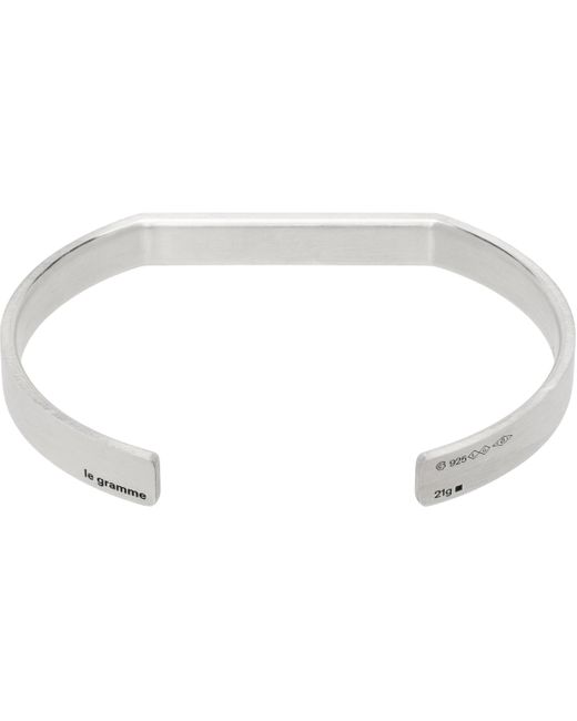 メンズ Le Gramme シルバー Flat Ribbon 'Le 21G' ブレスレット Black