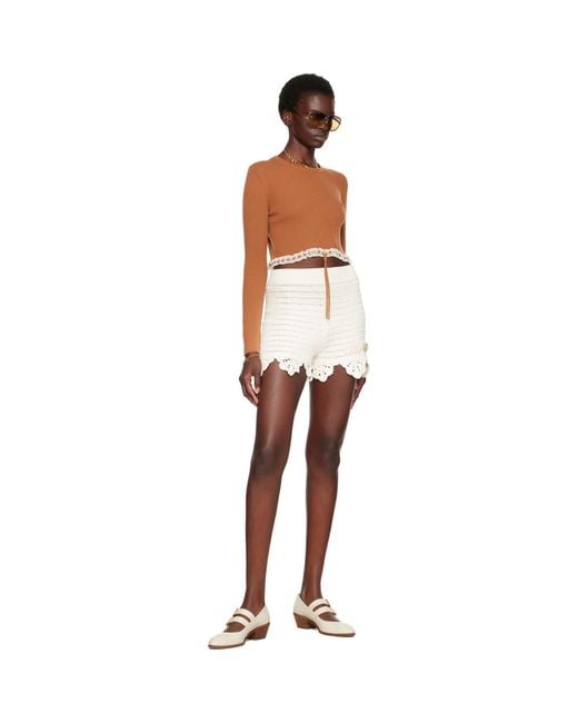 Chloé White Off- Crochet High-Waisted Logo Mini Shorts