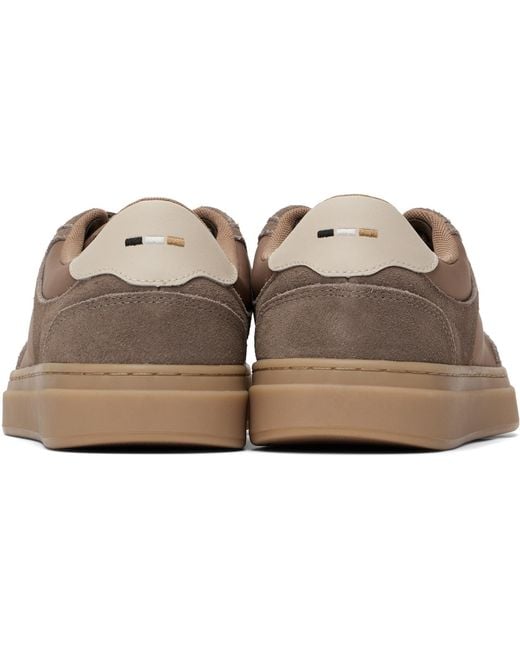 Boss Brown Tan Suede Trims Lace-Up Sneakers for men