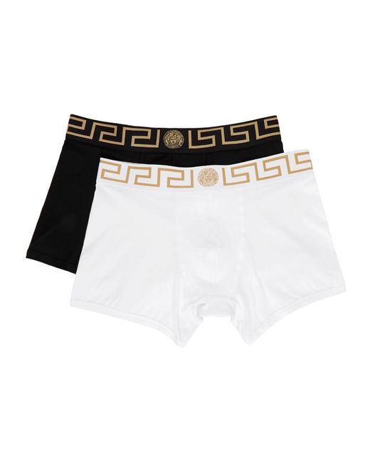 Versace Cotton Two-pack Black And White Greca Border Boxer Briefs for ...