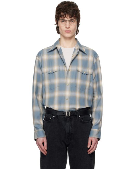 TONYWACK Blue Checked Cotton Modal Western Shirt for men