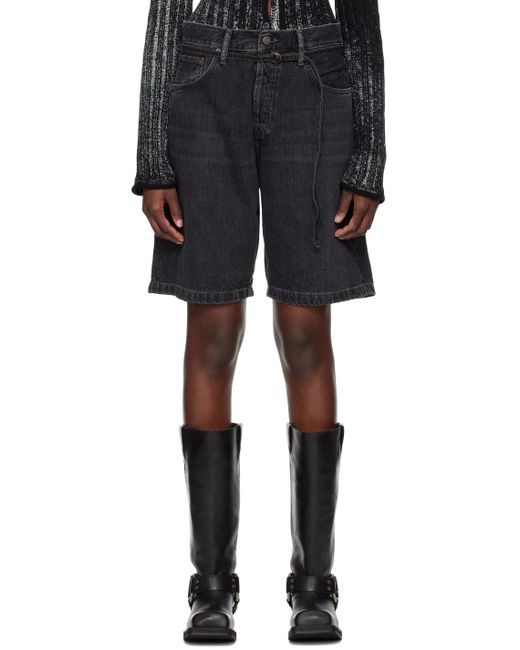 Acne Black Cinch Denim Shorts
