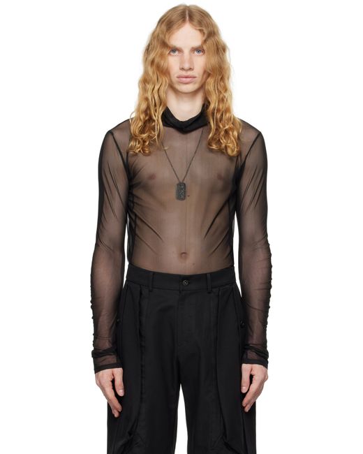 CARNET ARCHIVE Black 3 Metal Plates Necklace Sheer T-Shirt for men