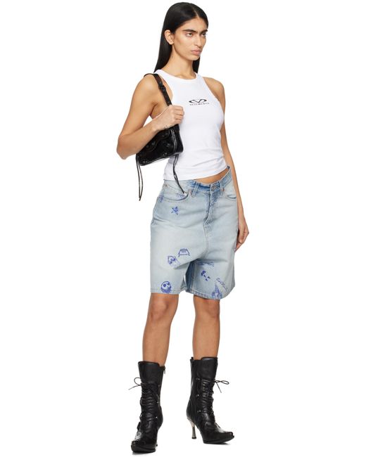 Vetements ブルー Scribbled デニムショートパンツ Blue