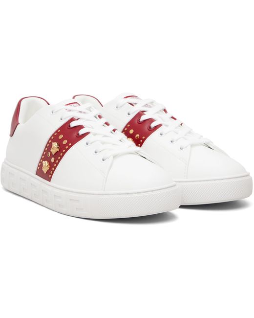 Versace Black Greca Embellished Faux-Leather Sneakers for men