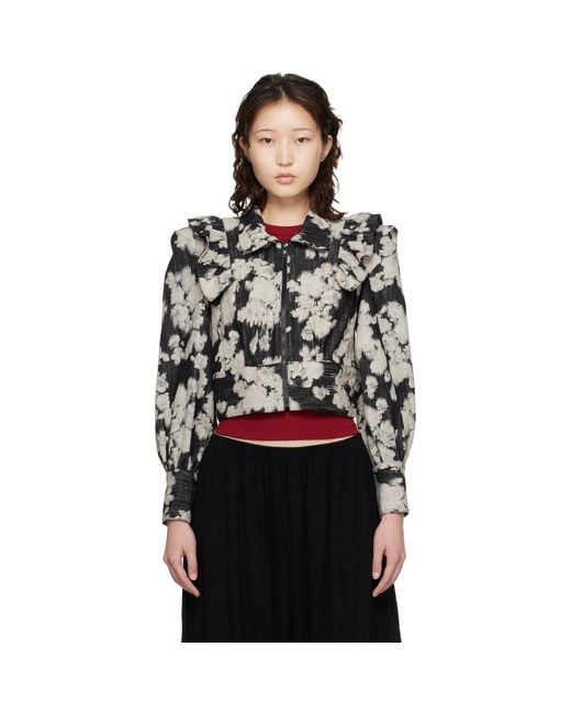 Anna Sui Black Off- Cropped Ruffle Jacket
