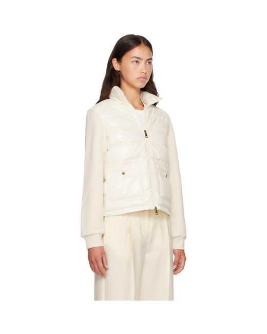 Moncler White Off- Zip Up Cotton Fleece Down Cardigan
