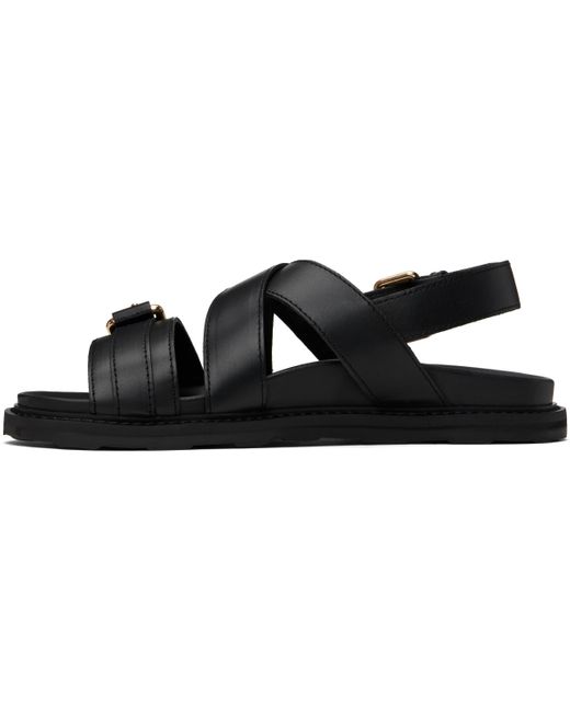 メンズ Moschino ブラック カーフスキン バックル サンダル Black