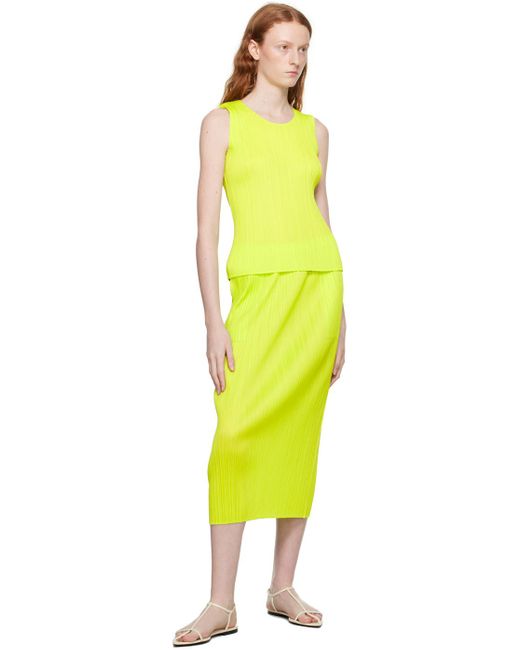 Pleats Please Issey Miyake Yellow Green New Colorful Basics 3 Midi Skirt
