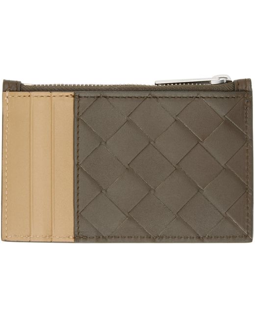 Bottega Veneta Black Tan Intrecciato Zippe Card Holder for men