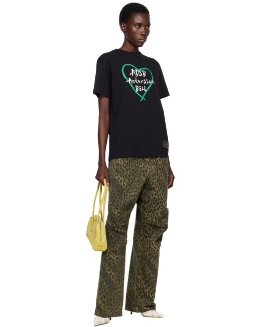 ANDERSSON BELL Green Khaki Leopard Cross-Over Wide Jeans