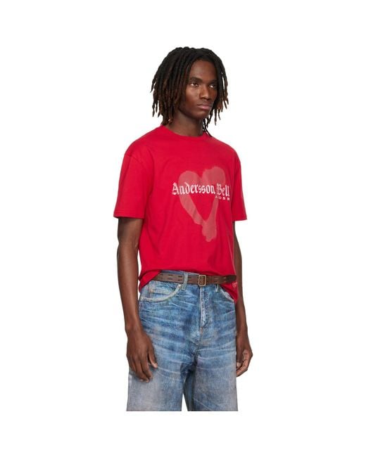 ANDERSSON BELL Red Essential Heart T-Shirt for men