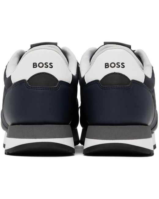 Baskets bleu marine à logo gaufré Boss pour homme en coloris Black