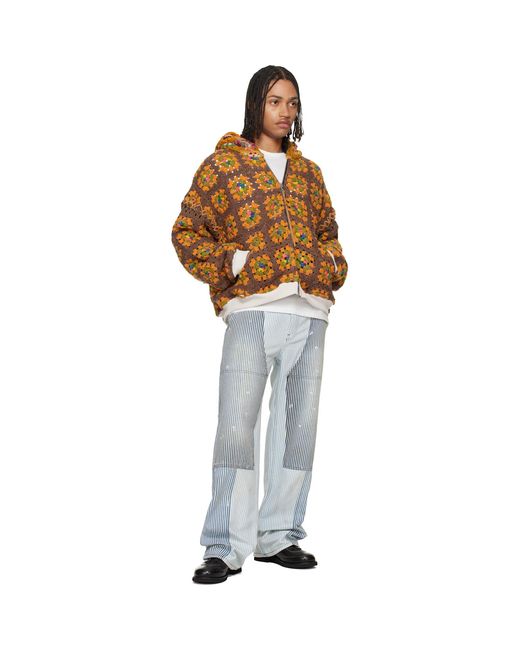 Cout de la Liberte Brown Lydia 'One Of A Kind' Square Flower Hoodie for men