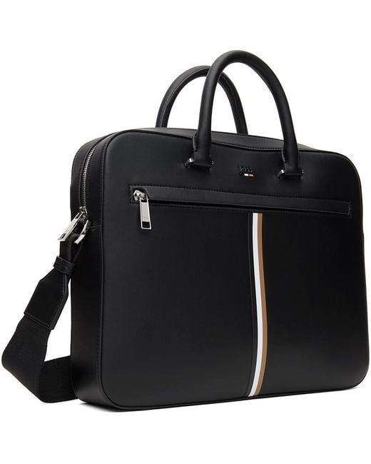 Boss Black Faux-leather Signature Stripe Trim Briefcase for men