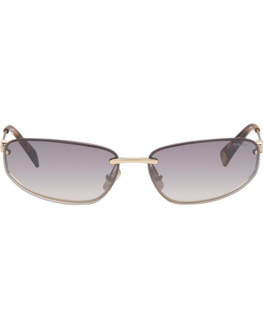 Miu Miu Gray Rimless Metal Oval Sunglasses
