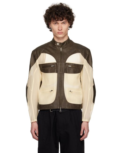 ANDERSSON BELL Black Off- Faux-Leather & Sheer Rider Jacket for men