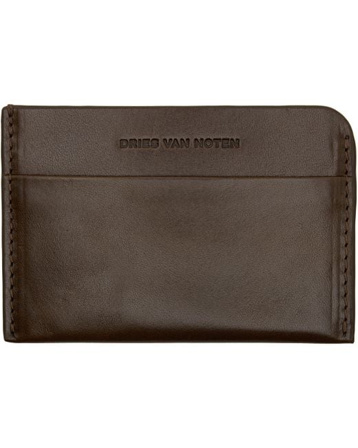 Dries Van Noten Men's Black Khaki Leather Card Holder