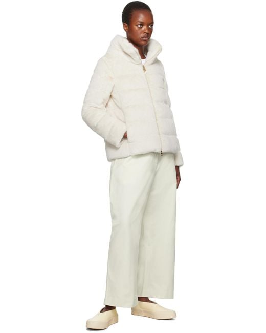 Herno Natural Off-white Quilted Faux-fur Down Jacket